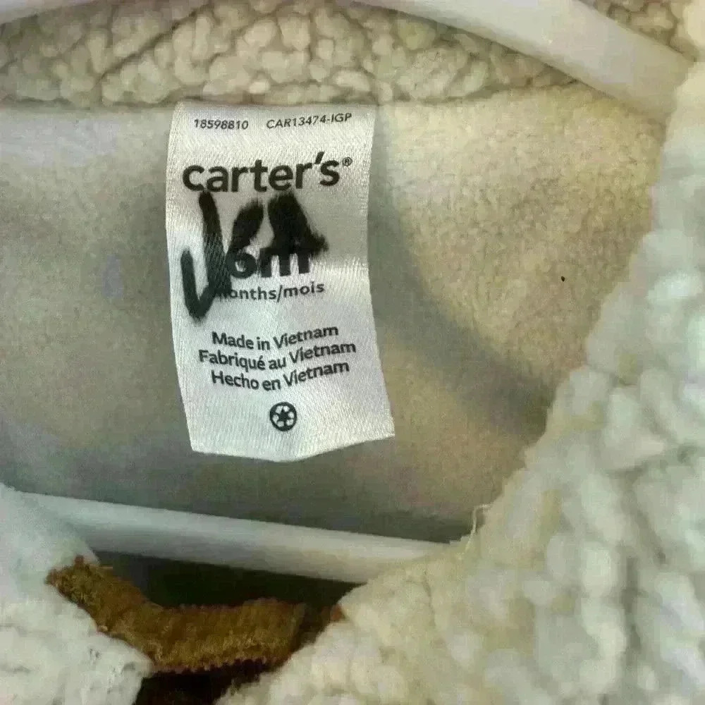 Carter’s corduroy jacket 6m tan/cream with buttons that snap for easyness EUC